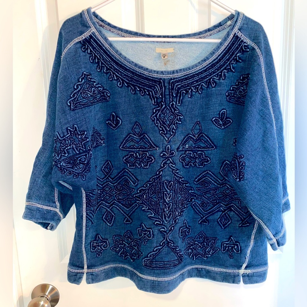 Ecote Blue Embroidered Sweatshirt with Navy Detailing